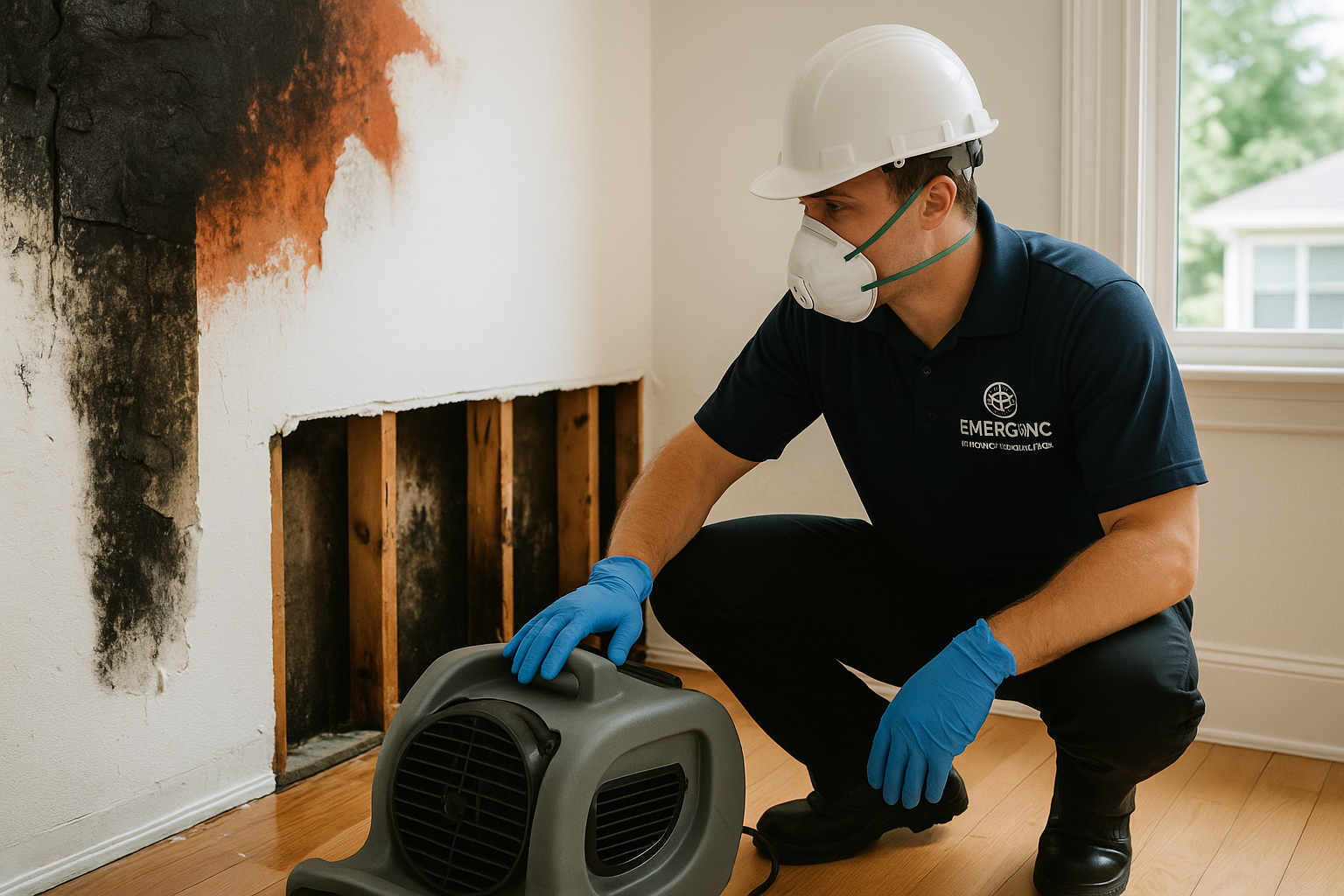 Technician performing water and fire damage restoration in Raleigh NC
