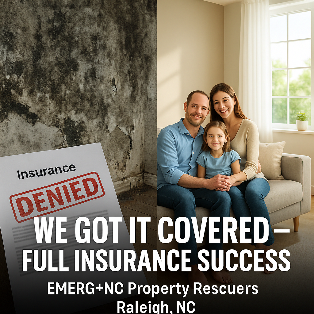 Before and after photos of a Raleigh home restored from water damage through full insurance coverage.