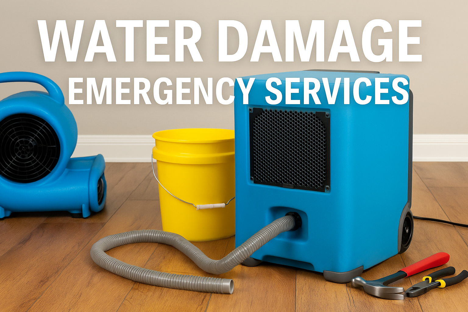 Technicians from EMERG+NC Property Rescuers performing emergency water extraction inside a flooded Raleigh home using professional restoration equipment.