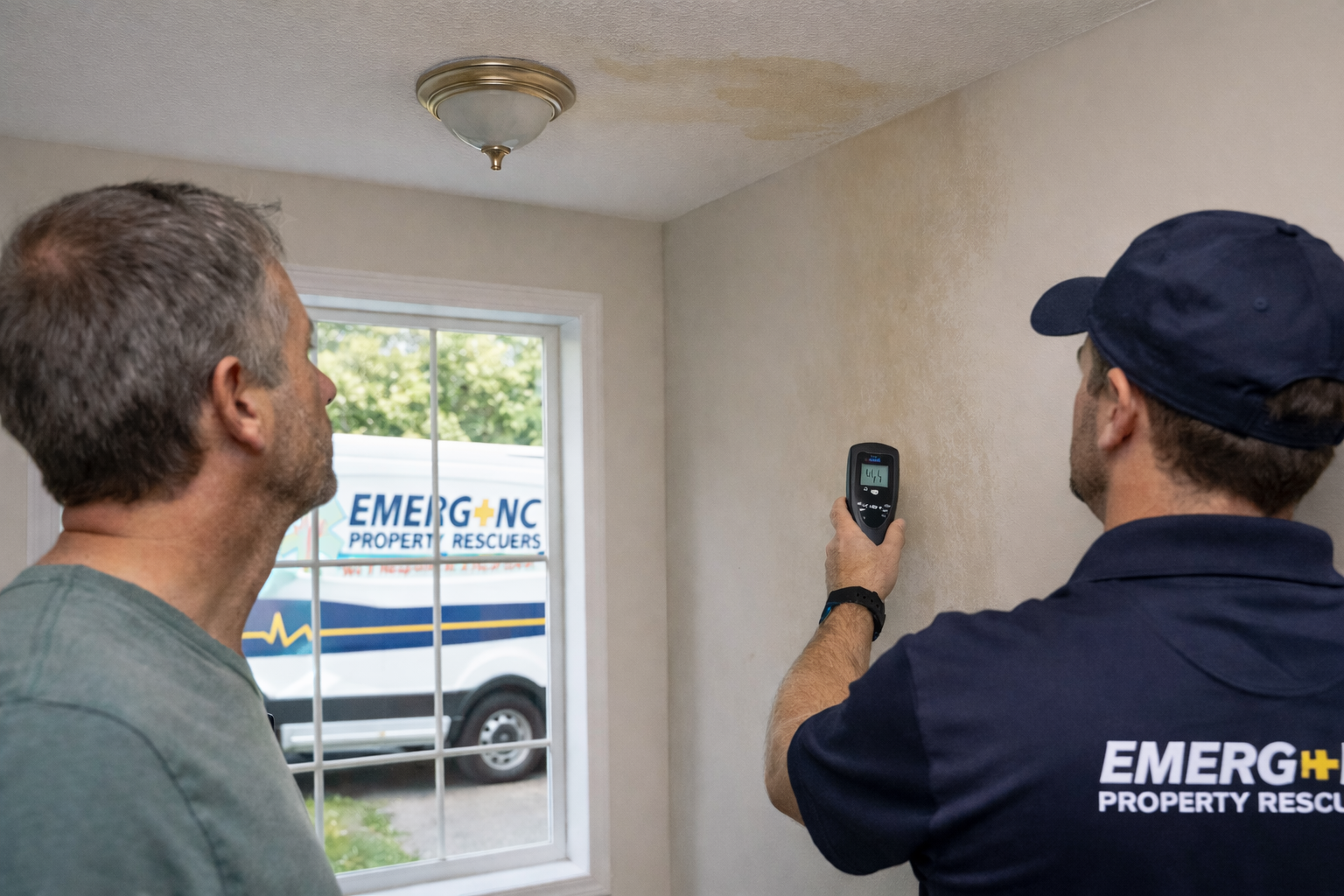 Early warning signs of water damage inside a Raleigh home inspected by EMERG+NC Property Rescuers