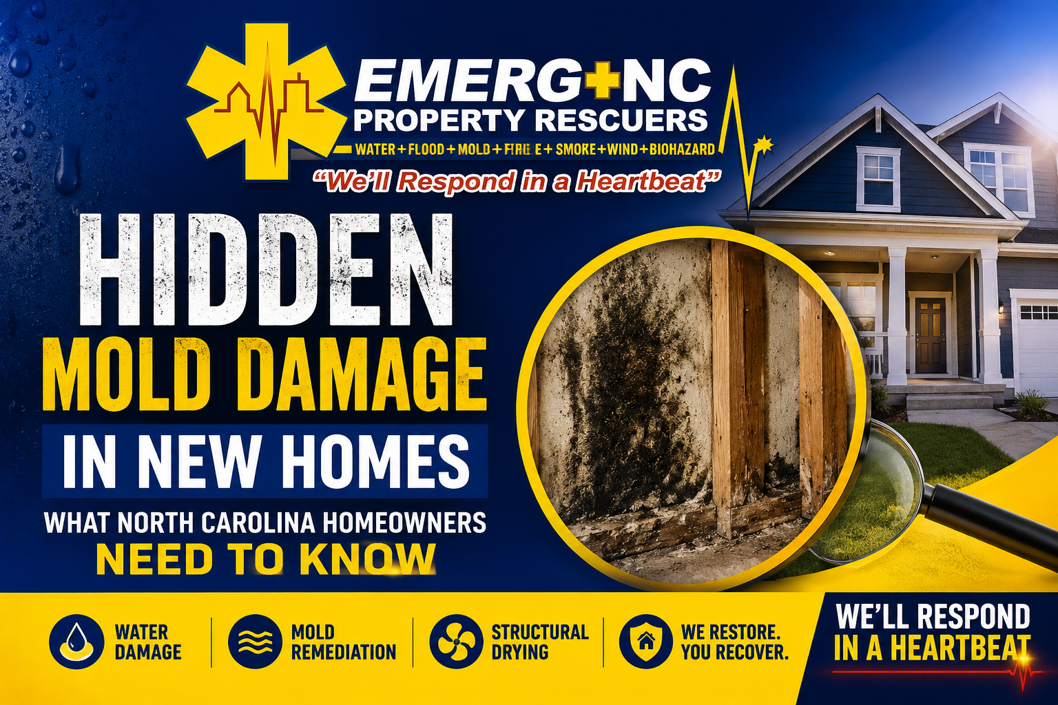 Hidden mold damage from water leaks in a North Carolina home inspected by EMERG+NC Property Rescuers