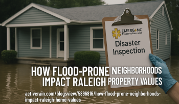 Flood-prone home in Raleigh NC being inspected for water damage