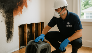 Technician performing water and fire damage restoration in Raleigh NC