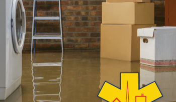 Basement flood recovery with EMERG+NC emergency response van and logo