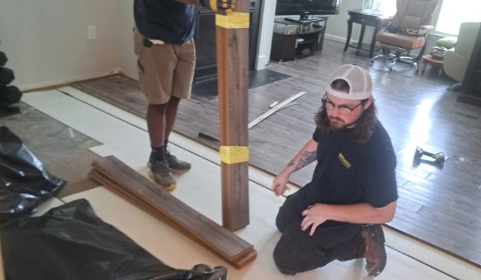 Water damage restoration and structural drying equipment set up after a second-floor bathroom overflow in New Hill NC