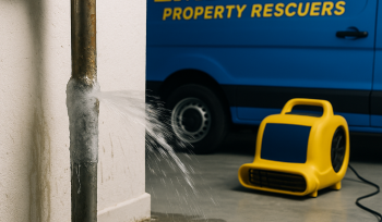 Emergency water damage response after a frozen pipe burst in a Raleigh NC home by EMERG+NC