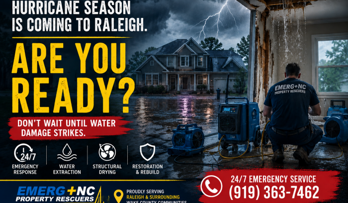 Emergency water damage restoration crews responding to hurricane flooding and storm damage in Raleigh NC