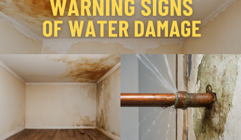 Warning Signs of Water Damage in Raleigh Homes | EMERG+NC Property Rescuers Warning signs of water damage in a Raleigh home including ceiling stains, peeling paint, and leaking pipe.